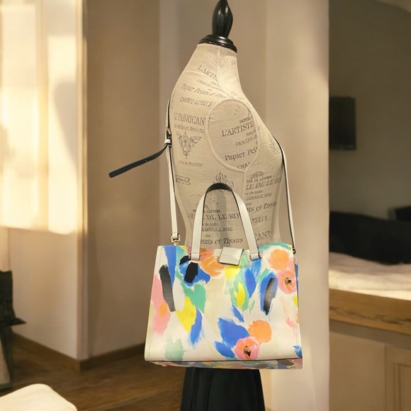RARE Kate Spade Watercolor Abstract Floral Design 100% leather Tote Bag - Picture 5 of 16